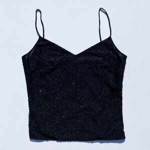 Vintage Gilar Evening Black Floral Mesh Bead  Embellished Strap Top Y2K Medium